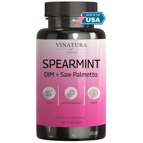 VINATURA Spearmint Capsules Supplement - Spearmint Leaf Extract Enhanced with DIM & Saw Palmetto for Unwanted Hair Women Health & Skin 60 Capsules