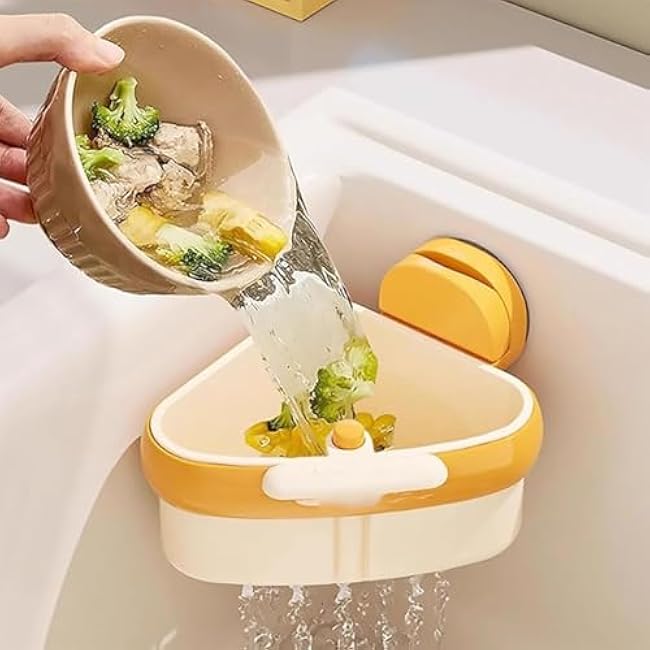 Cureaway Suction Cup Sink Corner Rack, Corner Sink Strainer, Curetoaway Suction Cup Sponge Holder, Triangle Storage Rack with Drain Hole, Say Goodbye to Gross Food Scraps & Smelly Sinks (2pcs*B)