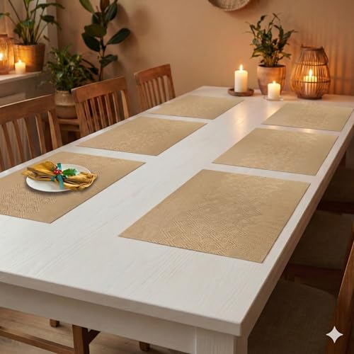 Image of YELONA Placemats Set of 6, Heat-Resistant Woven Vinyl Table Mats, Non-Slip & Washable Dining Tablemats for Kitchen & Dinner Decor, Wood Brown (45cm x 30cm)