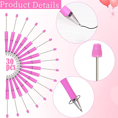Jiebor 30Pcs Pink Beadable Pens Valentines Day Plastic Bead Pen Black Ink Ballpoint Pens Diy Pens Cute Cool Pens For Kids Girls Students Teacher Bridal Graduation Gift Office School Supplies #TOP5