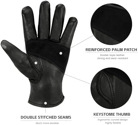 Leather Work Gloves for Men & Women, Reinforced Durable Gardening Gloves,Cowhide Work Gloves,Puncture & Cut Resistant - Thumbnail 2