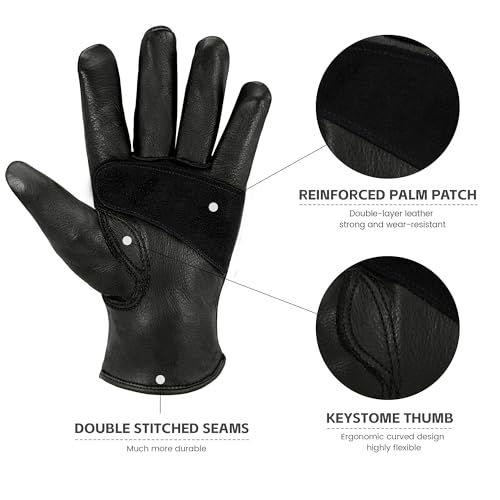 KKOYING Leather Work Gloves for Men & Women, Reinforced Durable Gardening Gloves,Cowhide Work Gloves,Puncture & Cut Resistant