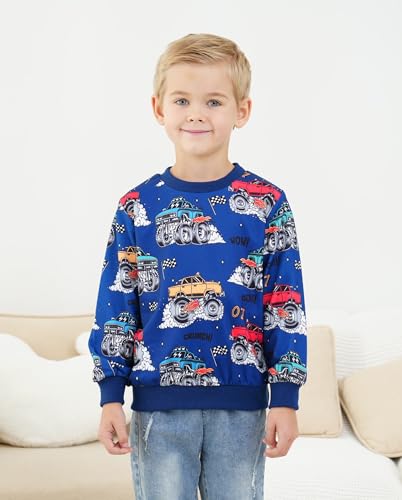 Image of Akyzic Boys Sweatshirts Cotton Long Sleeve Crewneck Pullover Toddler Kids Winter Warm Shirt Sweater Tops 3t-8t