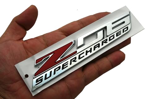 Image of C7 Z06 Supercharged Emblem 3D Badge Nameplate Logo Replacement for 2015-2019 C7 Corvette 6 inch x 7 /8 inch (Chrome Red)