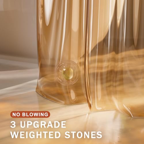 Image of AmazerBath Shower Curtain Liner, EVA Clear Orange-Brown Heavy Duty Shower Curtain and Liner 2-in-1, 72x72 Luxury Plastic Weighted Bathroom Shower Liner, 12 Rustproof Grommets & 3 Heavyweight Stones