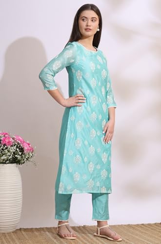 Image of W for Woman Embroidered Lace Cotton Blend Straight Kurta & Straight pant Set