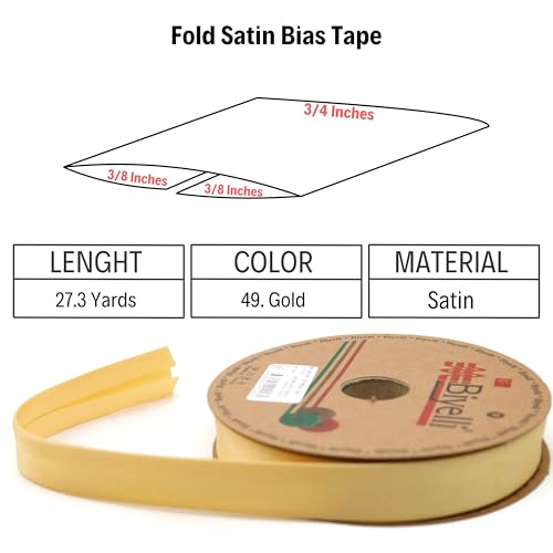 Image of Fold Satin Bias Tape - 99+ Colors - 3 /4 Inches Wide - 27 Yards - Fold Satin Binding Bias Ribbon Fabric Piping Bias Binding Tape for Sewing Clothing DIY (49. Gold) BYS49