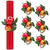 Yoande 6 Pcs Pomegranate and Apple Napkin Rings Rosh Hashanah Napkin Ring Holders Artificial Fruit Farmhouse Decoration for Autumn Christmas Dinner Party Table Settings