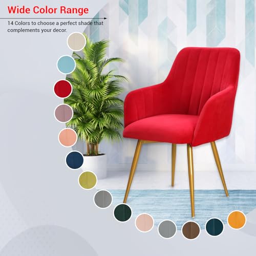 Image of Taboo Velvet Dining Chair Set of 2 | Upholstered Accent Arm Chairs | Soft Cushioned Seat with Backrest | Modern Velvet Fabric Chairs with Metal Legs | Living Room, Bedroom, Cafe & Restaurant | Red