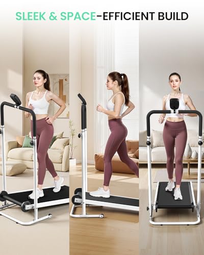 Image of AKLUER Non-Electric Treadmill with Dual Flywheel - Fixed Incline, Soft Foam Grips, Non-Slip Belt, LCD Monitor, Compact Foldable for Home /Gym Use