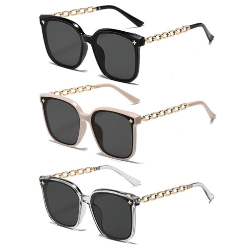 DKDDSSS 3 Piezas Gafas de Sol Mujer, Gafas de Sol Mujer Polarizadas Cuadrada, Gafas de Moda, UV400 Protección Retro