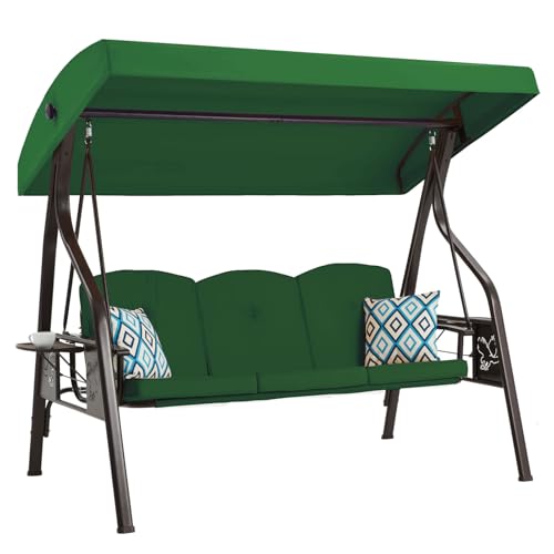 Image of ZZW 3-Seat Outdoor Porch Swing with Stand Patio Swing with Canopy 2 in 1 Porch Swing Bed & Patio Swing Chair for Adult Yard Swing w /Extra Pillows and Cup Holder (Green)