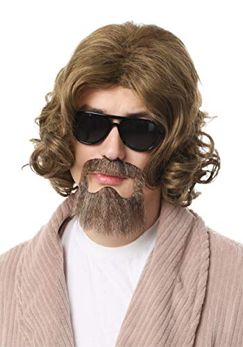 Kit barbe et perruque Big Lebowski cheveux longs ondulés taille unique adulte