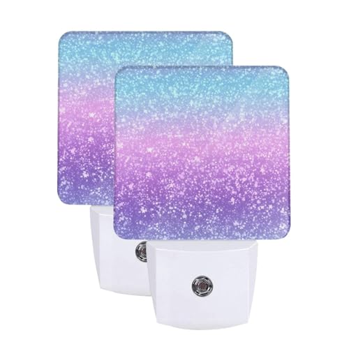 Image of Colorful Rainbow Lightpurple and Pink and Blue LED Plug-in Night Lamp 2 Piece Set, Auto Sensor Emergency Nightlights Set of 2 for Dawn /Dusk Bedroom Kitchen Bathroom Stairs Hallway Toilet