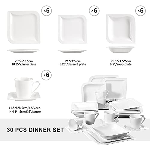 MALACASA, Series Joesfa, Vajillas de Porcelana, 30 Piezas, Juego de Café, con 6 Tazas, 6 Platos Llanos, 6 Platos, 6… - Imagen 3