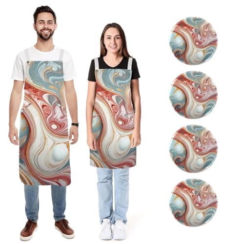 Tablier texture marbre rose bleu lot de 2 homme femme cuisine