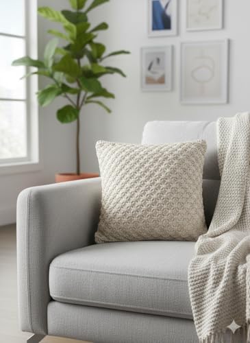 Image of Beautifull and Luxurious Handmade 100% Cotton Macrame Cushion Cover 16 inchx16 inch inch in Natural White Colour | Boho Cushion Cover in Premium Canvas Duck Fabric (2, WDM478)