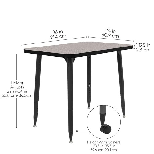Image of Adapte Commercial Classroom Activity Table - 24 inch x 36 inch Rectangle, ADA Compliant Tapered Legs with Glides & Casters, Adjustable Height 22-34 inch Wheelchair Accessible, School & Office Furniture