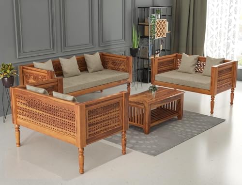 Image of Sheesham Solid Wood 7 Seater Sofa Set for Living Room(7 Seater) (Honey)