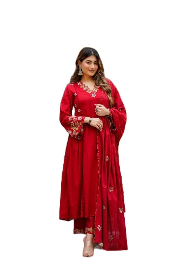 Chanderi Silk Embroidered Gown with Organza Dupatta and Chanderi Silk Pant-picture-29