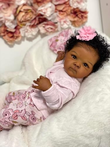 Muñeca Reborn Bebé Negra de Silicona 18 pulgadas miniatura 1