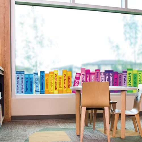 Image of Whaline 9 Sheet Books of the Bible Window Clings Back to School Jesus Faith Book Reusable Window Decals for Classroom Church Sunday School Christian Home Decor
