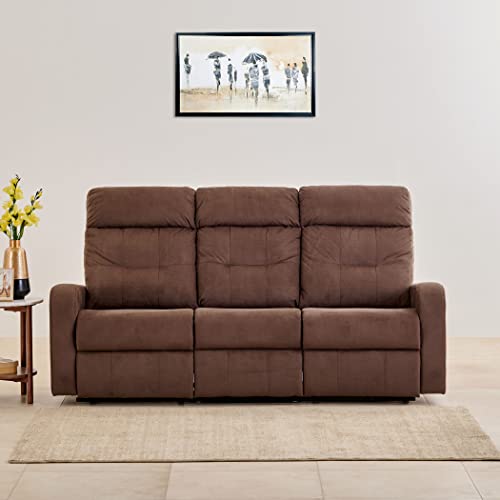 Image of Home Centre | Helios Toledo Fabric 3-Seater Manual Recliner | Recliner Sofa for Living Room | Solid Wood | Brown | 2 Year Warranty