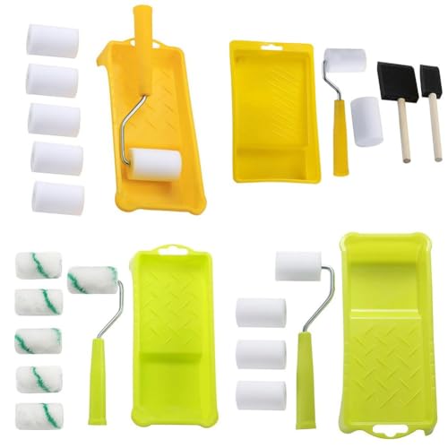 Tidevib Rodillo de pintura de espuma de 2 pulgadas con bandeja de bordes y bordes de espuma de alta densidad para mini rodillos de pintura a base de agua y aceite, incluye mango y recambios