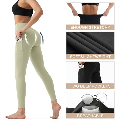 Image of YUDSUD High Waisted Leggings for Women with Pockets - Tummy Control Capris Yoga Pants for Workout Running Athletic Cycling