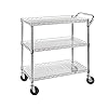Heavy duty 3 tier rolling utility cart kitchen cart on wheels metal serving cart commercial grade with wire shelving and handle bar for kitchen office hardware  urban country home decor