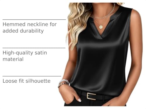 Zeagoo Blouses for Women Dressy Casual Satin Silk Camisole Tops 2026 Black - image 4