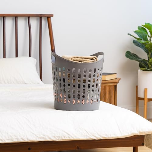 IRIS USA Plastic Laundry Basket Hamper, 3-Pack, 27L / 7 Gal Flexible Dirty Clothes Bag with Ventilation Holes, Bedroom Bathroom Apartment Dorm Laundry Room Blankets Pillows Trinkets Organization, Gray