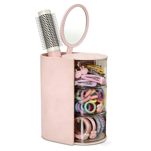 Goujfol Hair Accessories Organizer 3 Layer Hair Tool Organizer with Brush Holder Rotatable Makeup Storage organisers for Girls Storage Box for Clip Rings