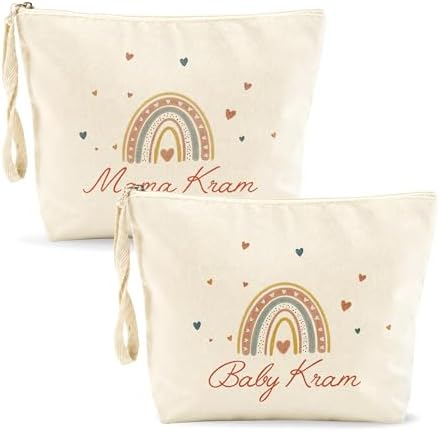 Mama Kram Baby Kram Tasche, 2er Set Geschenk zur Geburt und Babyparty | Praktisches Set für werdende Mütter, mit Reißverschluss, für Pflegeartikel, kleine Baby Essentials und liebe