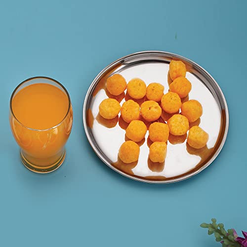 Image of HAZEL Stainless Steel Breakfast Plate with Glossy Finish | Quarter Plates for Kids Serveware Tableware | Thali Plates for Kitchen | Dinner Plates Set of 1, 23.5 cm
