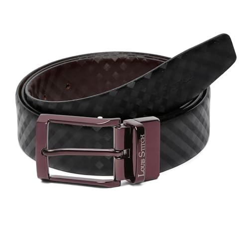 Image of LOUIS STITCH Men's Spanish Leather Reversible Belt 1.25 inch (35mm) Handcrafted Formal Waist Strap Officewear Men Gents Boys (Black /Brown) (BE-VB-CR)