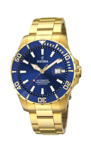 Reloj FESTINA para Hombre F20533/1 Automatico Caja de Acero Inoxidable 316l Dorado Correa de Chapada Plateado