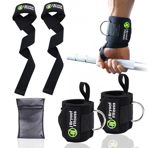 Gewichthef-polsbandages met D-ring voor kabeltrekapparatuur, lifting straps en wasbare nettas, robuuste trainingssupportset voor deadlifts, trekoefeningen en krachttraining, 3-in-1 fitnessaccessoires