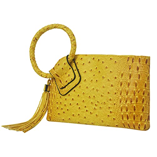 Image of NGIL Faux Leather Mini Wristlet Purse | Women's Handbag, Fashion Wristlet Wallet, Compact Everyday Purse with Fringe Tassel