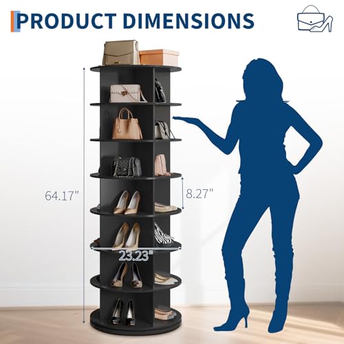 GarveeHome 7 Tier Rotating Shoe Rack Tower, 360° Revolving Free Standing Spinning Shoe Organizer, Vertical Spinning Shoes Display, Shoes Rack Storage Round Carousel, Rotate Shoes Closet Organization