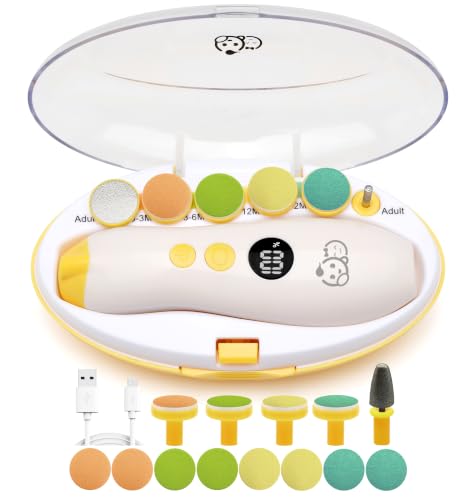 Image of Royal Angels Rechargeable 22 in 1 Baby Nail Trimmer with LCD Display, Labeled Case, 13 Extra Pads, 4 Speed Settings, Safe Quiet LED Light Electric Baby Nail File Kit for Newborns Toddlers (Mango)