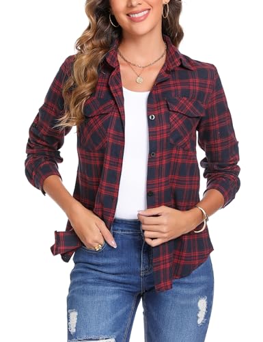 Irevial Karierte Bluse Damen Karohemd Langarmshirt Casual Hemd Oberteile...
