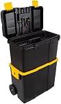 Portable Tool Box with Wheels - Stackable 2-in-1 Tool Chest with Fold-Down Comfort Handles, Tough Latches, and Removable Storage Trays by Stalwart
