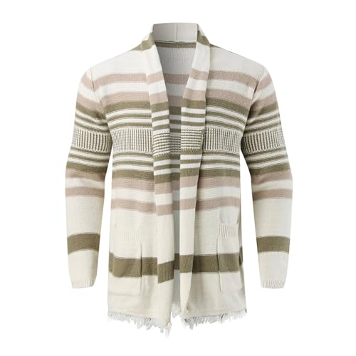 Cambkatl Men's Shawl Collar Long Cardigan Sweaters Colorful Striped Open Front Knitted Fashion Sweater Capes with Pockets4