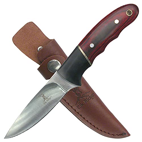 Elk Ridge - Outdoors Fixed Blade Knife - 7.5-in Overall, 440 Stainless Steel Blade, 2 Tone Wood Handle, Genuine Leather Sheath - Hunting, Camping, Survival - ER-029