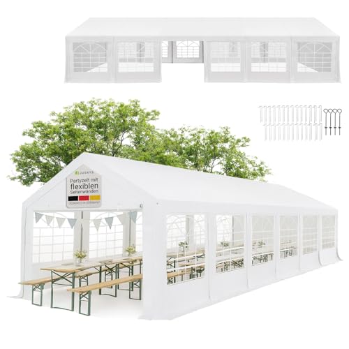 Juskys Partyzelt Gala 6 x 12 m - UV-Schutz Plane, Flexible Seitenwände - Pavillon stabil, groß - Outdoor Party Garten - Zelt Festzelt Weiß