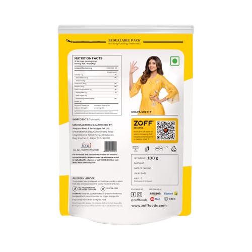 Image of Zoff Turmeric Powder | Haldi Powder | Rich in Curcumin, Antioxidant & Anti-inflammatory Benefits | Net Weight 100 g (Pack of 2)