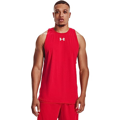 Under Armour UA Baseline Cotton Tank Camiseta de deporte para hombre, camiseta para hombre para jugar al baloncesto, color rojo/blanco/blanco