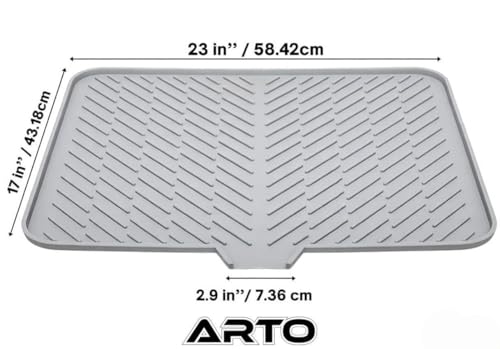 Image of ARTO Extra Large Silicone Dish Drying Mat for Kitchen Counter 58 x 43 cm | Premium Heat Resistant, Waterproof & Non-Slip Dish Drain Mat | Slope Design Auto Drainage System | Built-in Drain Lip (Large)