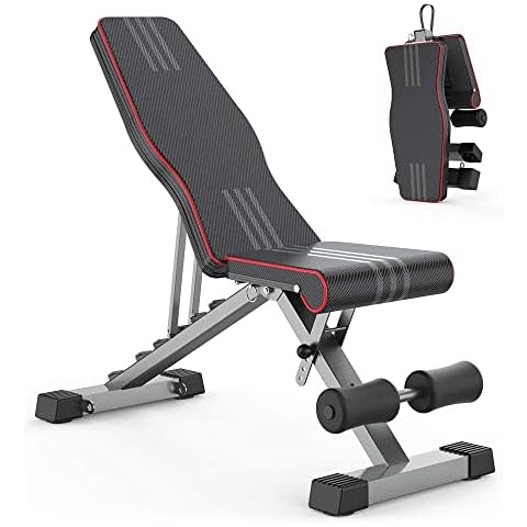 Delfy Adjustable Weight Bench Foldable, Fitness Workout Bench Weight Lifting Sit-up Multi-use Exercise Bench Flat Incline Decline Bench Press for Home Gym Training Cover